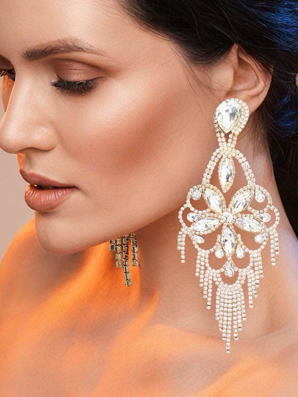 Marquise -Embellished Gold Chandelier Drop Earrings - Picture 3 of 3